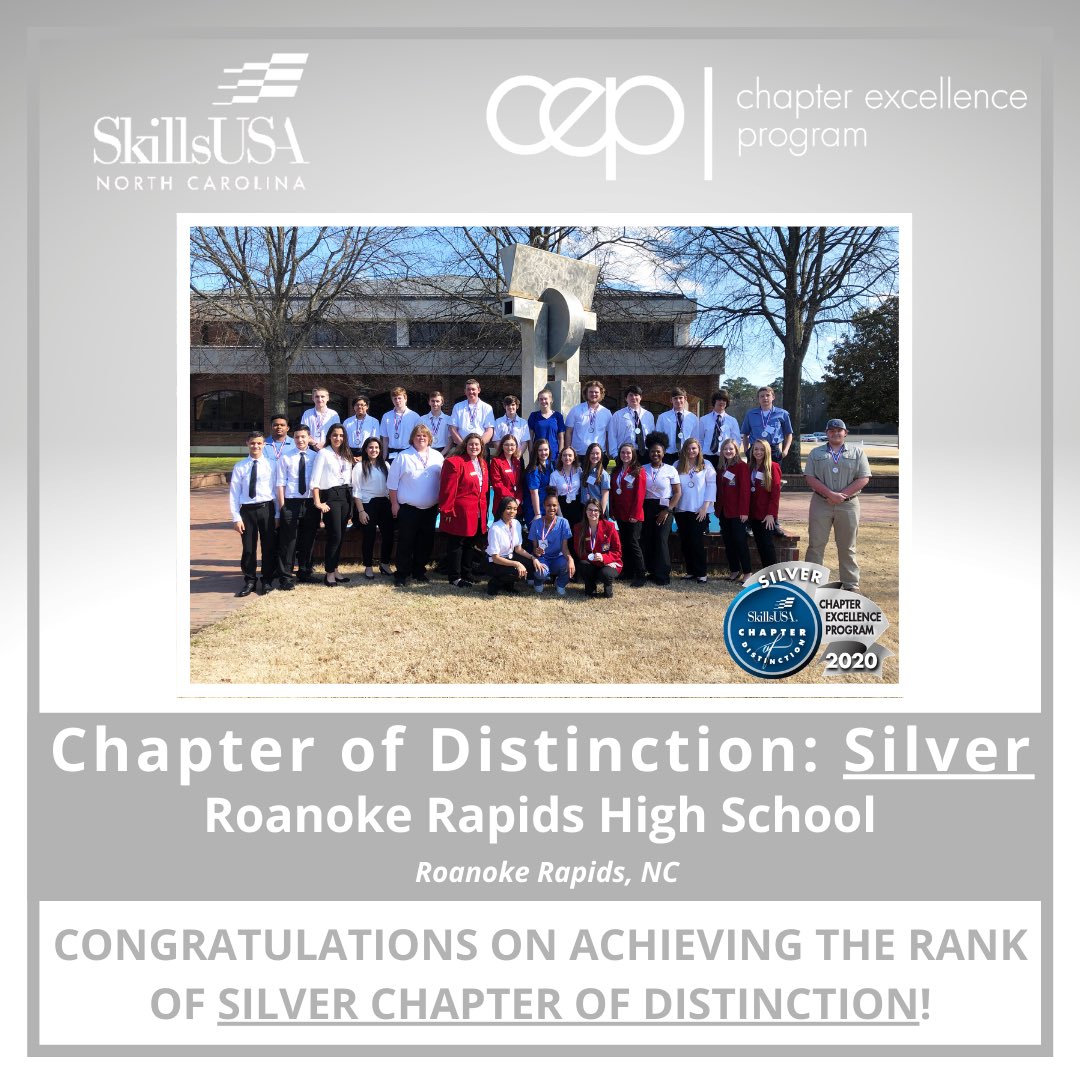 Our next Silver level Chapter of Distinction is Roanoke Rapids High School!
Awesome job!            
•
•
•
To learn more about the Chapter Excellence Program, visit the link in our bio.
