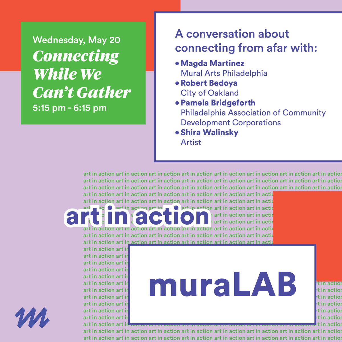 muralarts's tweet photo. Tonight is the night! Join us at 5:15 for a conversation about how we're gathering from afar featuring:

Magda Martinez, @muralarts 
Roberto Bedoya, City of Oakland
Pamela Bridgeforth, @PhillyCDCs 
Shira Walinsky, Muralist &amp; Teacher

Register below!
https://t.co/ExafMsU3WB https://t.co/OOLtcPtcoj