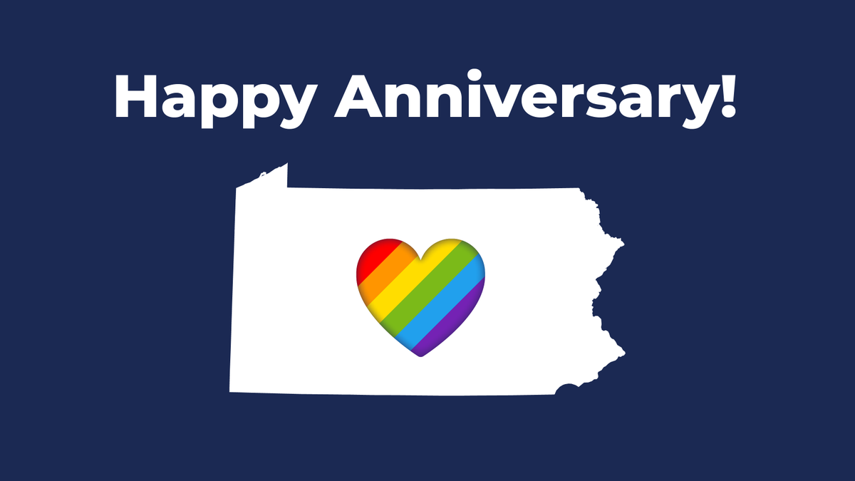 GovernorShapiro's tweet photo. Six years ago today, marriage equality was recognized in Pennsylvania. Happy anniversary! #LoveIsLove https://t.co/M5pkfT6YwO