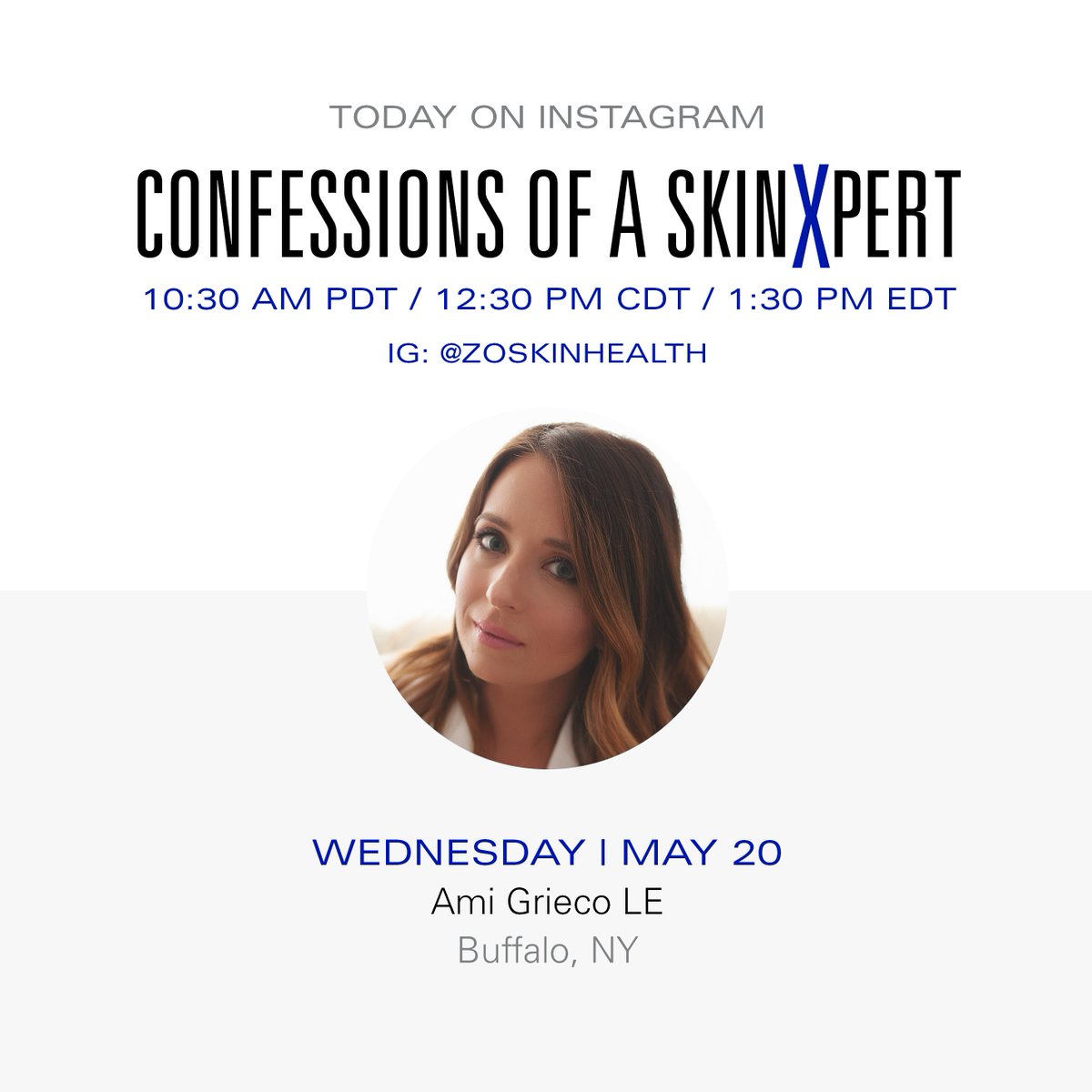 zoskinhealth's tweet photo. Join us today on IG for a new episode of #ZOSKINCONFESSIONS with 2020 #ZOCrew member, Ami Grieco, as she shares her at-home skincare and self-care tips! #ZOSKINTAKEOVER https://t.co/9otUIQ7Mi0
