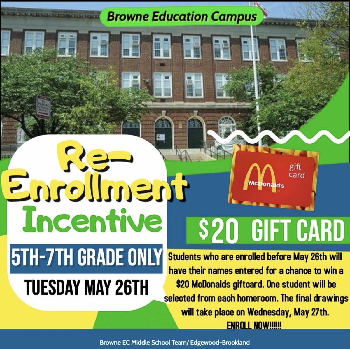 BrowneEC's tweet photo. Calling all #BrowneEC 5th-7th grade families! It's Re-Enrollment time and the middle school team has a treat for you! ENROLL TODAY (It only takes about ten minutes.)
Please visit https://t.co/1VHJztLKJM to enroll your scholar.
#BrowneEC_C3 #DCPS #Enrollment #EdgewoodBrookland https://t.co/V5AvkJjGXq