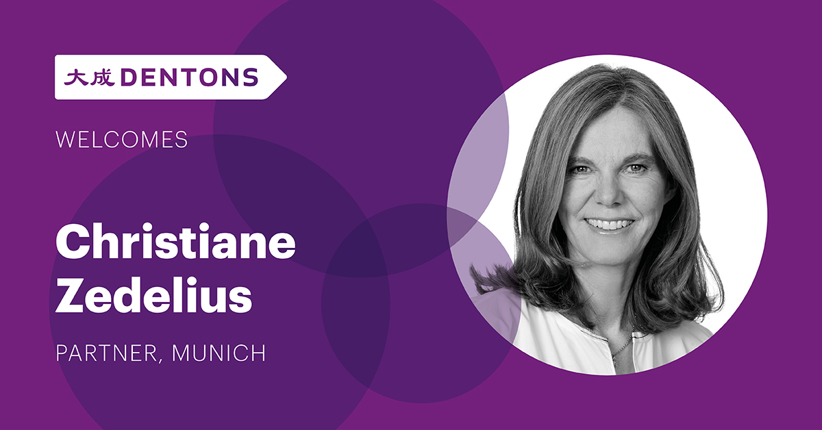 Dentons's tweet photo. We’re delighted to welcome partner Christiane Zedelius who has strengthened our Munich office in the field of #digital business and #distributionmodels. https://t.co/1ZvbC52izR #tradelaw #venturecapital https://t.co/jCguBCPpta