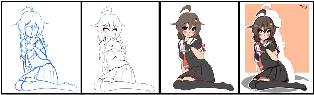 今日は絵が出来なかったので、時雨が出来上がっていく様子をまとめてみた。今回は全部で3.5時間くらいでした。 