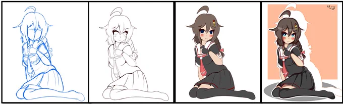 今日は絵が出来なかったので、時雨が出来上がっていく様子をまとめてみた。今回は全部で3.5時間くらいでした。 