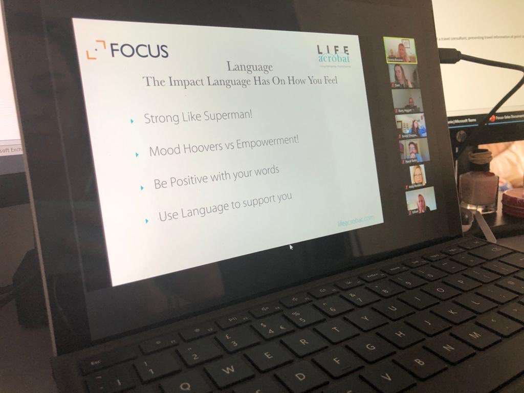 FocusTravelP's tweet photo. As part of #mentalhealthweek the focus central team had a session with Emma Broom from @lifeacrobat, called ‘controlling how you think and feel’ followed by an interesting guided visualisation. It’s always good to talk.#focusbt https://t.co/1mhTxQmDTs