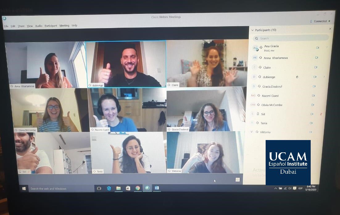 UCAMDubai's tweet photo. Check how our A2.2 students enjoy their live 🇪🇸 class with the teacher Ana 😁 Is a great group of people whiling to be fluent in Spanish 🗣️ Almost there, only one more level to finish the A2 level💪🏼
#ucamdubai #learnspanish #StayHomeStaySafe #onlinespanishcourse @InstCervantes https://t.co/aFZbHdgs4c