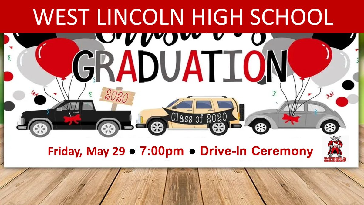 NC_LCS's tweet photo. Calling all Rebels that R set 2Graduate from WLH!The faculty&amp;staff @wlincolnhs will host a Drive-In Graduation Ceremony 05.29.20. Admin will communicate info2 Seniors&amp;their families about details&amp;process. Social distancing guidelines will still apply 2this outdoor grad ceremony. https://t.co/sIcPRq4a6w