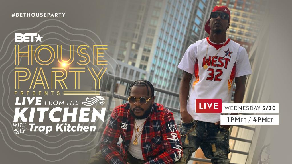 BET's tweet photo. #BETHouseParty is back for your humpday fix with the #TrapKitchenLA crew! Tune-in today at 4pm ET for a ๐ฅ๐ฅmenu you wonโt want to miss! #AloneTogether https://t.co/tB6aZOIcVQ