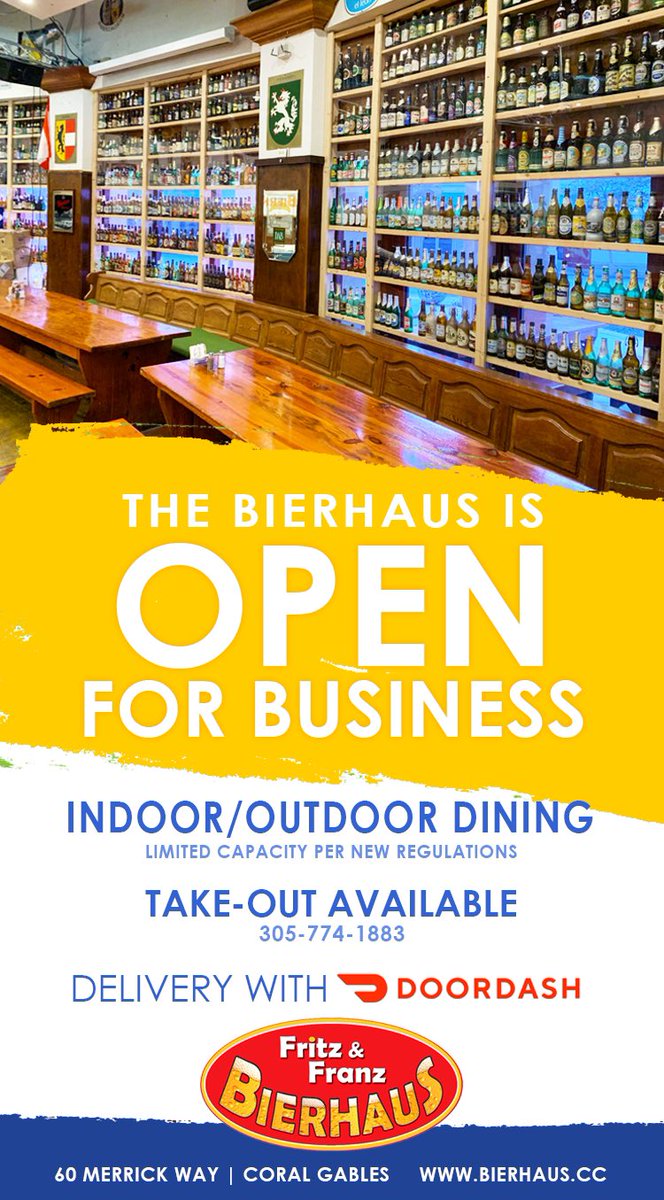 We are open today. Come join us for a little normalcy in our lives #coralgables #miami #safeservice #restaurant #german #austrian