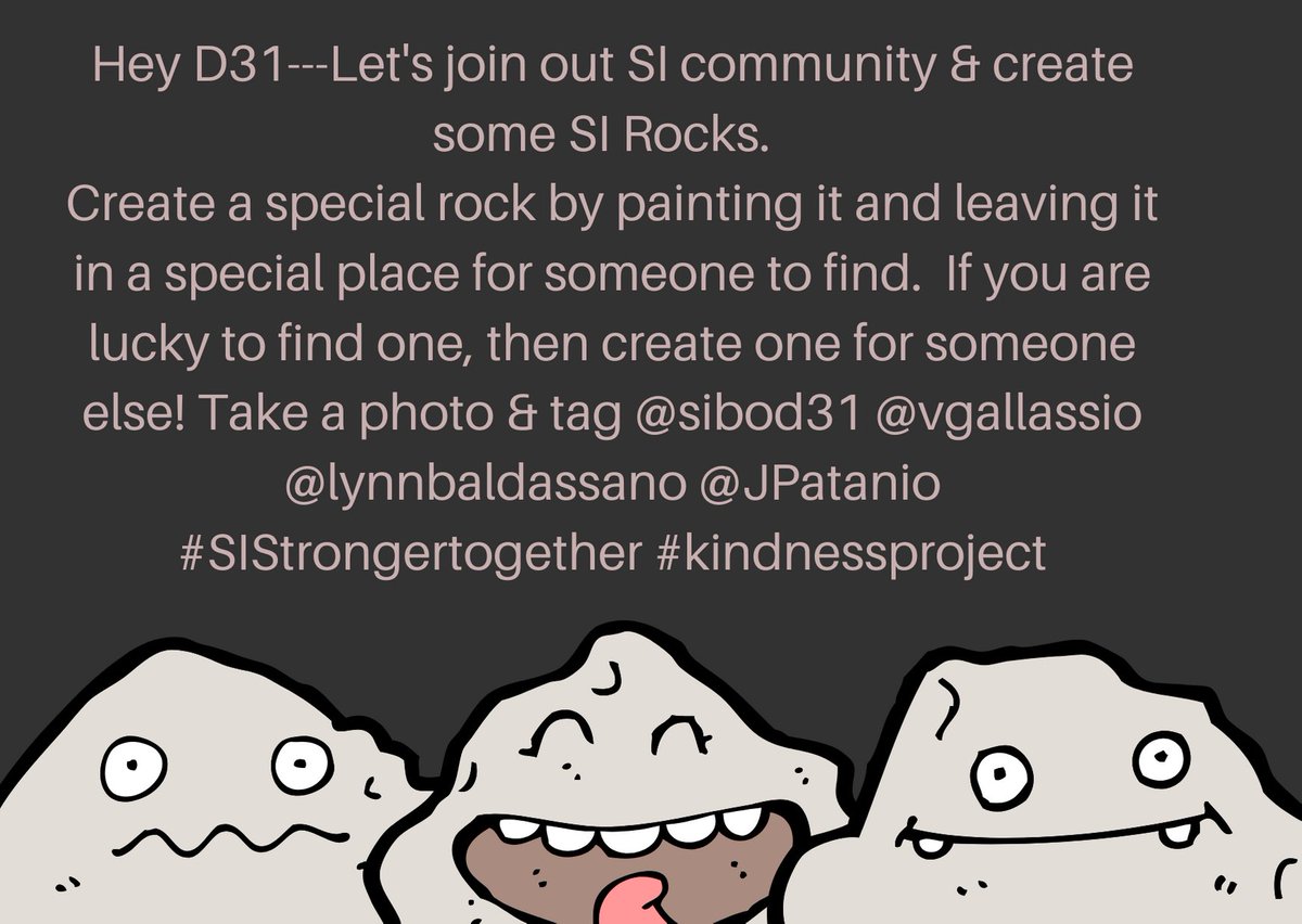 Following one of our fantastic CEC members lead, check out below ⬇️⬇️⬇️ join in SI Rock creation &amp; sharing #inspired31 #sistrongertogether @vgallassio <a href="/lynnbaldassano/">Lynnie Baldassano</a> <a href="/JPatanio/">Jackie Patanio</a> <a href="/AnzaloneD31/">Christopher Anzalone</a> @ExecSupALodico