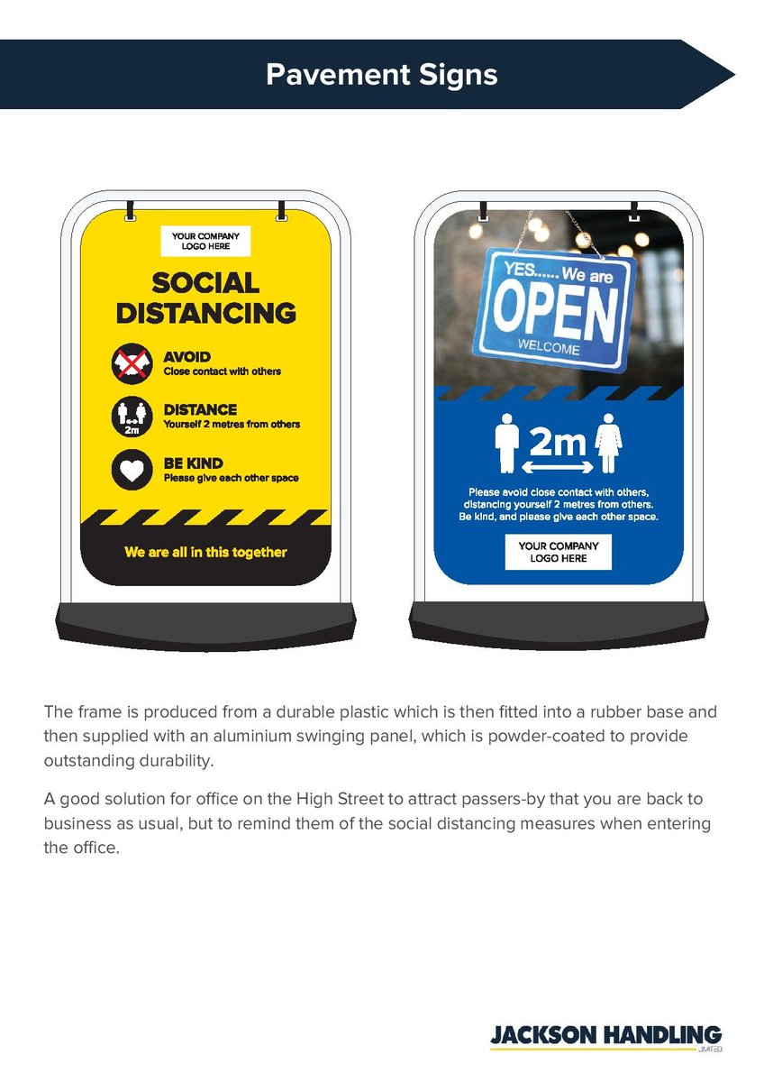 jacksonhandling's tweet photo. Helping you safely back to work, we can offer the perfect signage packages for you From Clear desk screens to Pavement signs and Bollard Covers. Contact us today for a quotation 01964 626778 sales@jacksonhandling.co.uk
#workplacesigns #deskscreen #floorstickers https://t.co/DC1RTB10Rp