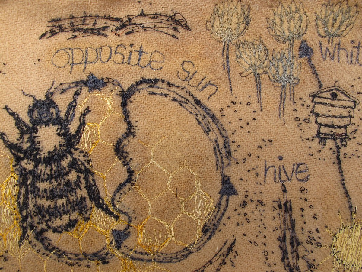 National Bee Day - reminded me of 2 works produced &amp; exhibited @nationalbotanicgardenwales 10 years ago! In loving memory of my Father - a beekeeper #bees #nationalbotanicgardenwales #installation #textiles #stitchedart #waggledance