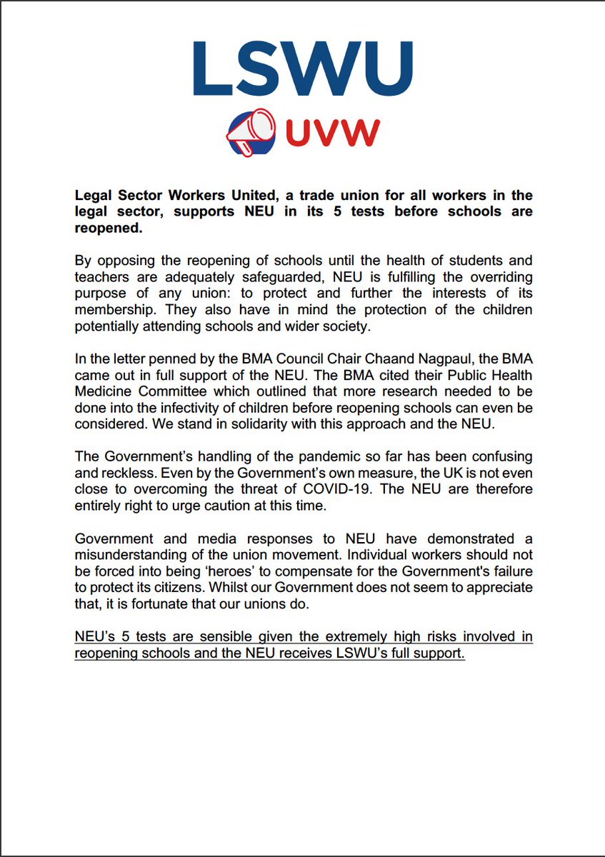 Our statement in support of <a href="/NEUnion/">National Education Union</a>.