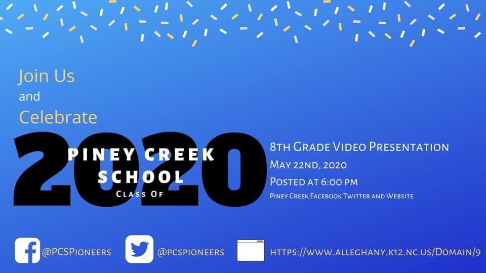 Don’t forget the 8th grade video and award winners will all be posted this Friday at 6:00 PM. #PCSPRIDE #PIONEERFAMILY