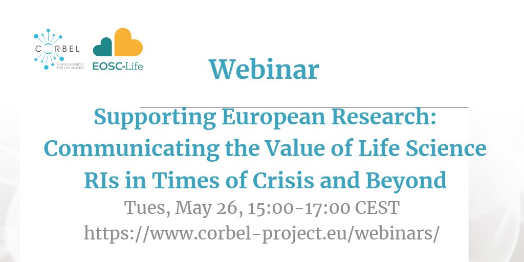 Save the date for the @CORBEL_eu webinar on 26 May, focused on communicating your #ResearchInfrastructures during #COVID19 and beyond.

Read more & register here ►bit.ly/2LJEtKb

#lifesciences #LS_RIs