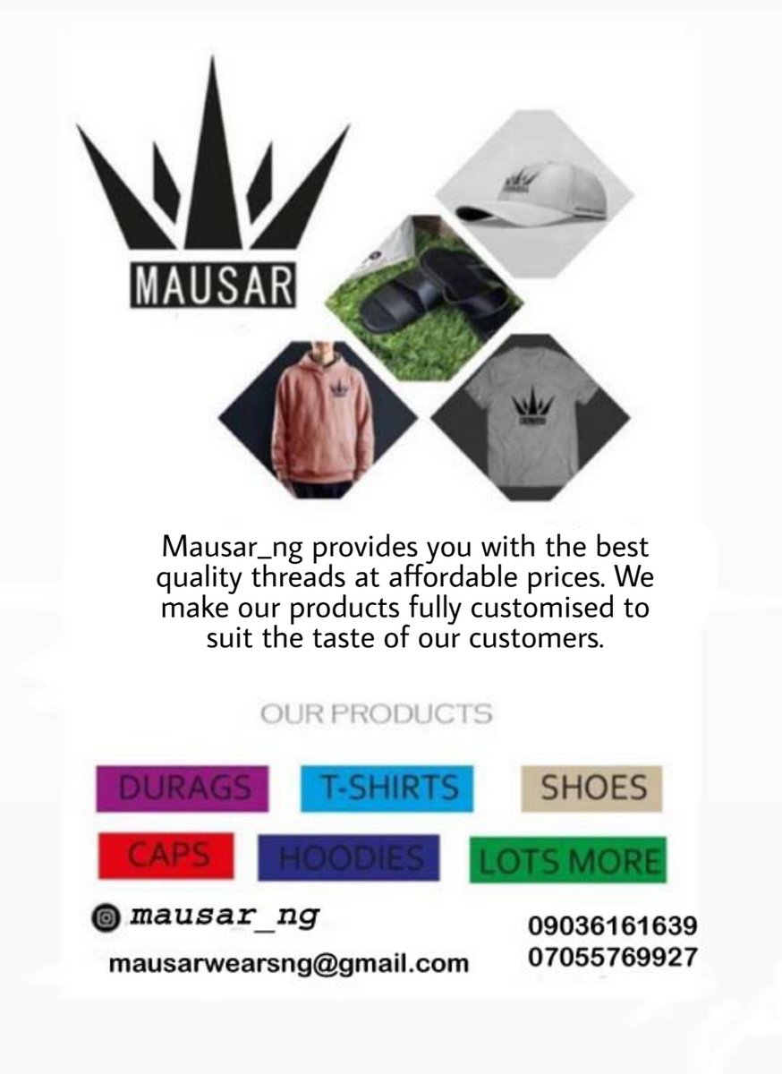 Mustytambuwal's tweet photo. Delighted to present to you our clothing brand,@Mausar_ng. Providing you with the best quality threads . Which we  created as a means of communicating the different ways every average youth thinks or feels.  do not forger to follow &amp;repost. #WatchoutChallenge https://t.co/NqCDAA66ST