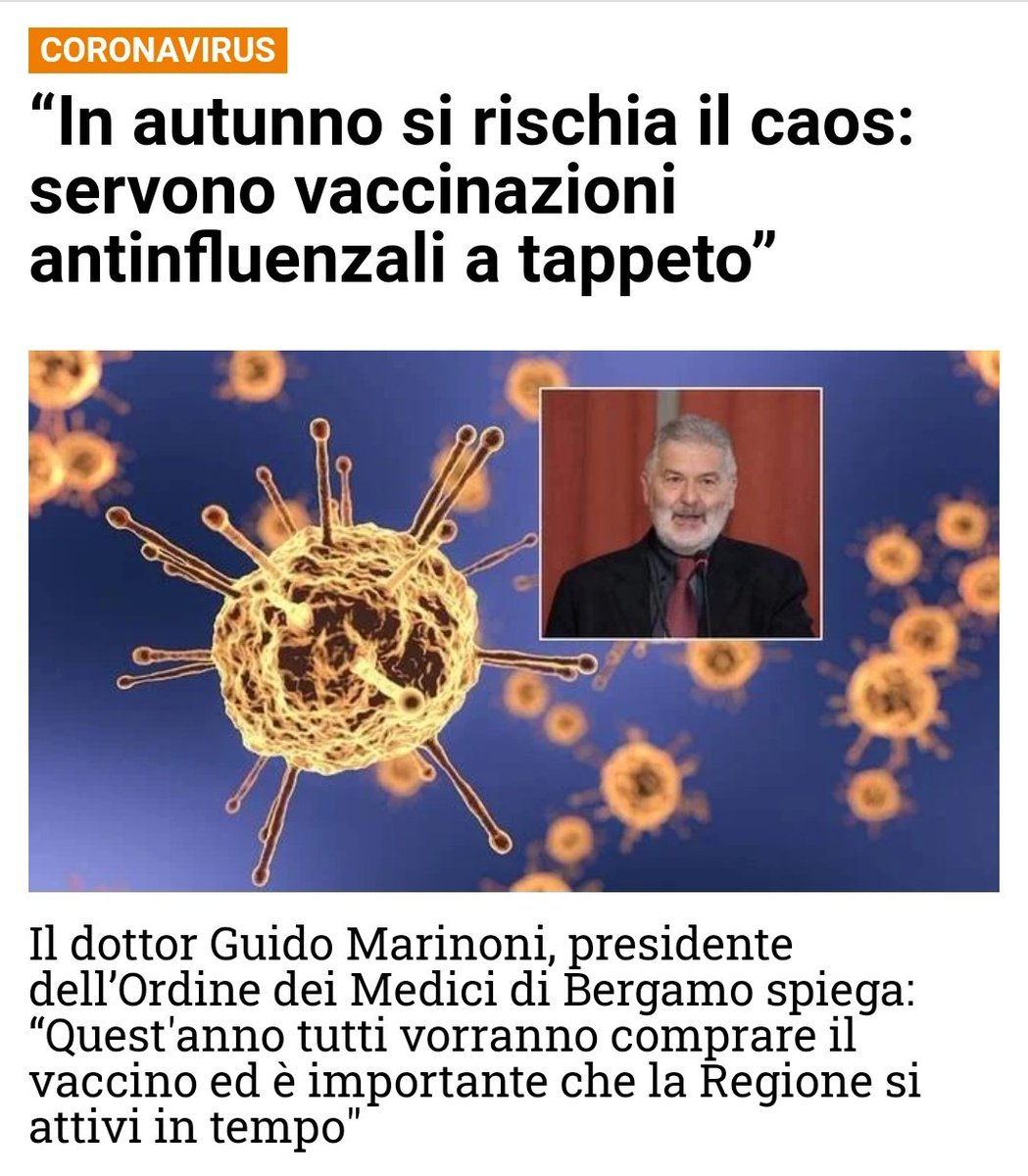 Mr_Ozymandias's tweet photo. Per il Presidente dell'Ordine dei medici di Bergamo "si rischia il caos" se non verrà vaccinata a TAPPETO la popolazione contro l'influenza.
A detta sua sarà praticamente impossibile capire quale patologia avrà un paziente quest'autunno se non saranno sottoposti tutti al vaccino. https://t.co/S1C2EPuNl0