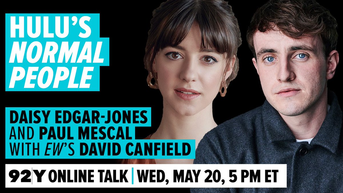 The 92nd Street Y, New York (@92ndstreety) on Twitter photo Meet the duo in this spring's hottest romance--@Hulu's <a href="/normalpeople/">Normal People</a> when @92Y hosts <a href="/DaisyEdgarJones/">Daisy Edgar-Jones</a> and <a href="/mescal_paul/">Paul Mescal</a> talk with <a href="/EW/">Entertainment Weekly</a>'s <a href="/davidcanfield97/">David Canfield</a> TODAY at 5 pm ET FREE! Get notified here: 92y.org/archives/hulu-… Meet the duo in this spring's hottest romance--@Hulu's <a href="/normalpeople/">Normal People</a> when @92Y hosts <a href="/DaisyEdgarJones/">Daisy Edgar-Jones</a> and <a href="/mescal_paul/">Paul Mescal</a> talk with <a href="/EW/">Entertainment Weekly</a>'s <a href="/davidcanfield97/">David Canfield</a> TODAY at 5 pm ET FREE! Get notified here: 92y.org/archives/hulu-…