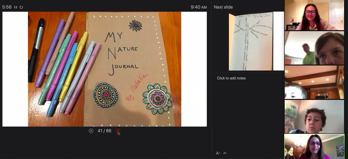 MrsBoschatGrove's tweet photo. Our class enjoyed having @natalierompella join a Zoom call to share ideas for nature journaling!  What a fun way to keep our writing and science skills sharp over the summer.  She had so many wonderful ideas for us...we were creating and writing as she spoke. https://t.co/z8fiBiyJUa