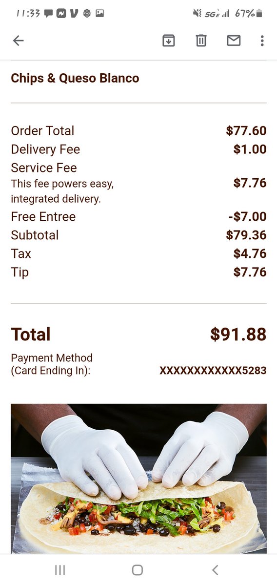 raylee40517's tweet photo. @ChipotleTweets @DoorDash i dont know which one of you to blame the most. i pqlaced a 90 dollar order and aparently it got lost? Atleast you all already took the money from my account. What are we gonna do? https://t.co/fMKVyaNfjE