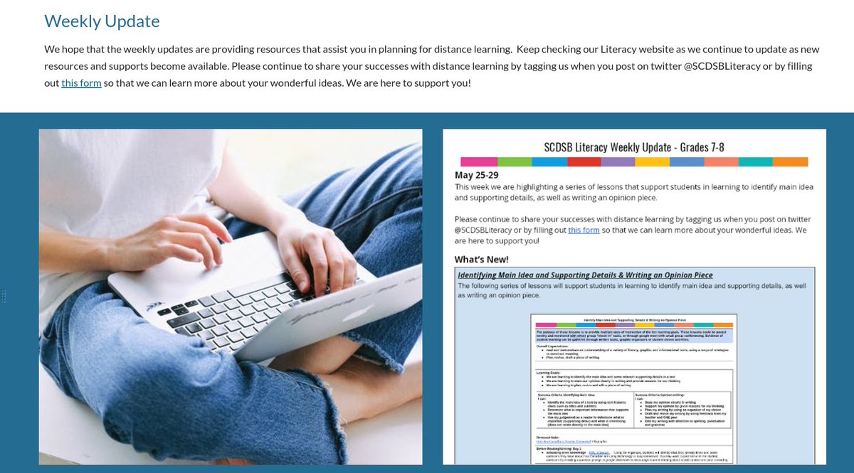 SCDSBLiteracy's tweet photo. SCDSB Intermediate teachers- This week in the Literacy Weekly Update we are highlighting a series of lessons that support students in learning to identify main idea and supporting details, as well as writing an opinion piece. Check it out at: https://t.co/fEFUrGTcqQ https://t.co/u47CzPNdrO