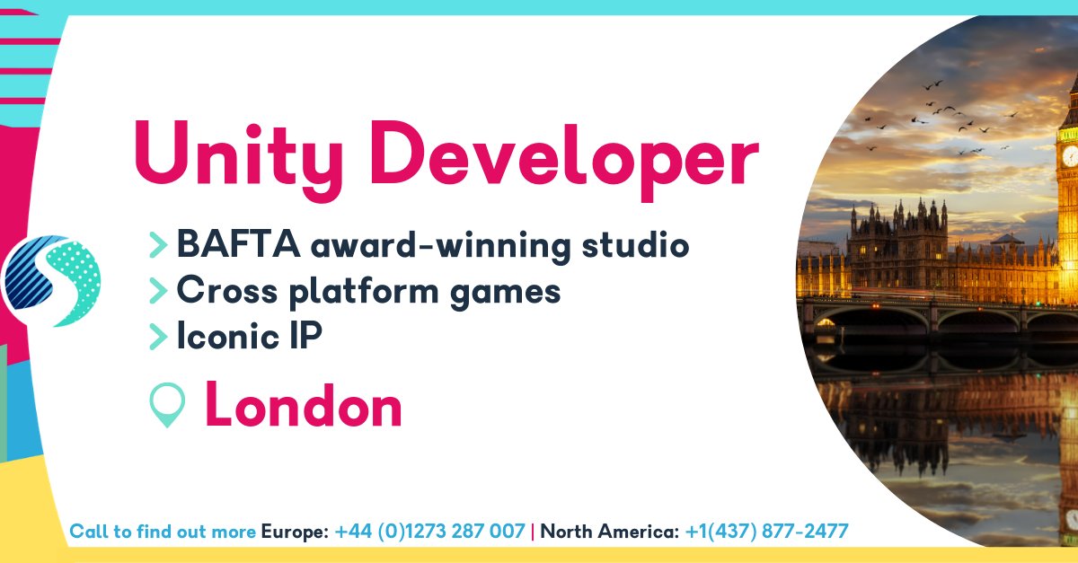 SkillsearchJobs's tweet photo. BAFTA award-winning studio in London are looking for a Unity Developer to work on some iconic IPs! 

 #Gamesjobs #GamesDevJobs #JobsInGames #GameDev #Unity #Unity3D #UnityJobs #ProgrammerJobs #UnityProgrammer #UnityDeveloper https://t.co/ctdRw4NQD4 https://t.co/l9IYovEjD0