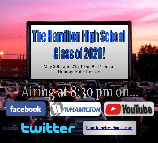 Hamilton_CSD's tweet photo. #BigBlueOnTheMove families, friends, and community members...tonight we will begin honoring our incredible and resilient Class of 2020 beginning at 8:30 pm on Facebook, @TvHAMILTON, Twitter, Youtube, and our district website! The Holiday Auto Theatre showing will begin at 9:00pm! https://t.co/kmXiqXLoML