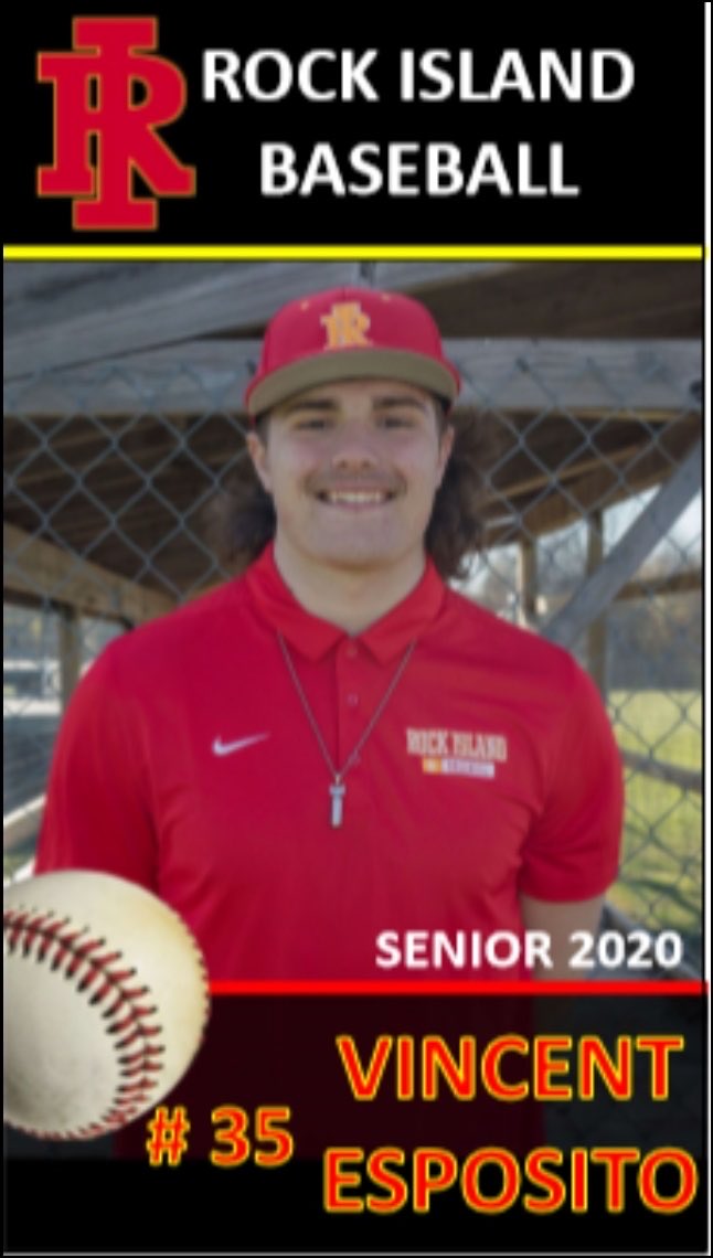 RIRocksBaseball's tweet photo. Today's featured "2020 Senior Rock" is Captain #35 Vincent Esposito. He is a LHP, OF and 1st Basemen, Vincent was selected All WB6 OF/1B and All Metro HM in 2019. He will be attending the University of Illinois - Springfield to  continue his education and baseball career.#Family https://t.co/Gy7lXQ77zN