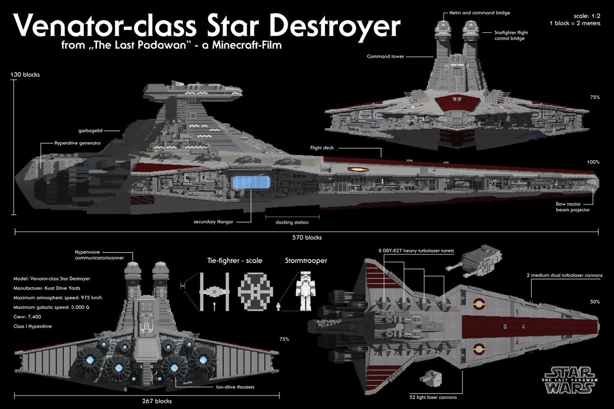 MindMcBuildteam's tweet image. In our opinion, the Venator-Class Star Destroyer is one of the most beautiful ships in star wars. With its 570 blocks, it has a 1:2-scale. Download and print the poster to a maximum of 600x900mm, 300dpi, in 🇬🇧 or 🇩🇪. #Minecraft #thelastpadawan #StarWars 
bit.ly/2Tqk1Cn
