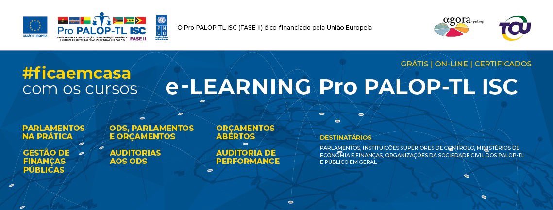ProPALOP's tweet photo. #FicaemcasaelearningProPALOPTL
#StayHome with our eLearning courses hosted in #AGORA. 6 courses in Portuguese & English on relevant #PFM matters focusing on #PALOPTL context. Enroll @ https://t.co/ZkKmBibhkq.
#elearningProPALOPTL
#cursospropaloptlisc
#continuamosalinhados
#DAC https://t.co/WPbByRuNLN
