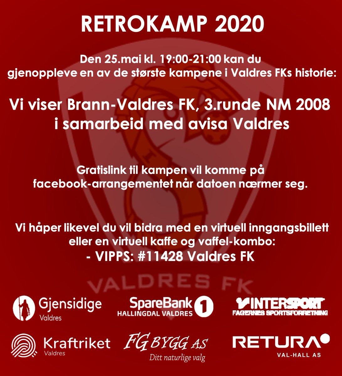viervaldres's tweet photo. Retromatch 2020: @skbrann - Valdres FK, 3.runde NM 2008⚽️ Vi har fått muligheten til å gjenoppleve stemning rundt cupkamp mot Brann fra 2008. Sett av mandag 25.mai kl. 19:00. Kampen vil vises via @AvisaValdres og link kommer nærmere👍 Se arrangement: https://t.co/gwlSe50IYM https://t.co/egigkwiImZ