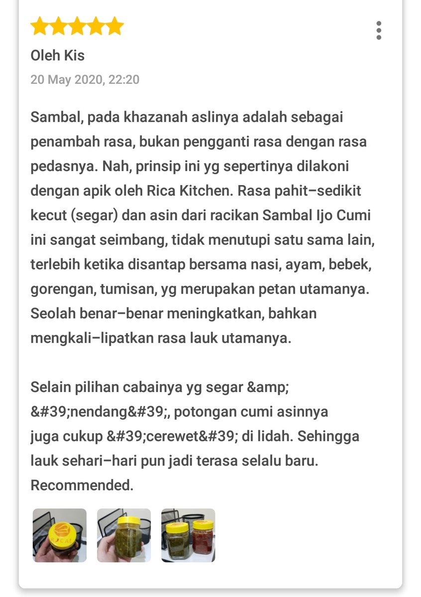 Kisuriel's tweet photo. Saya suka ngomentarin makanan, terlebih yg saya kira dibuat dengan segenap 'passion'. Si Rica Kitchen (Huhn Shop) ini sih lebih dari layak untuk diberikan apresiasi.. 

Sambal Ijo Cumi &amp; Sambal Roa-nya hakiki. Mereka harus makin semangat! 🔥 https://t.co/WV81DxjQdm