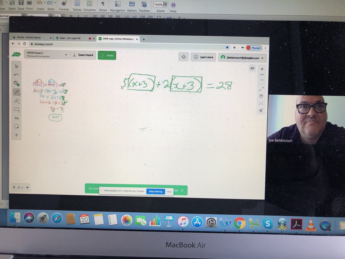 JBettencourt72's tweet photo. Live Math Class with 8A felt a little more “normal” today. We will see on Friday how their algebraic skills developed during #RemoteLearningAtSJK https://t.co/qLtvEwfLPH