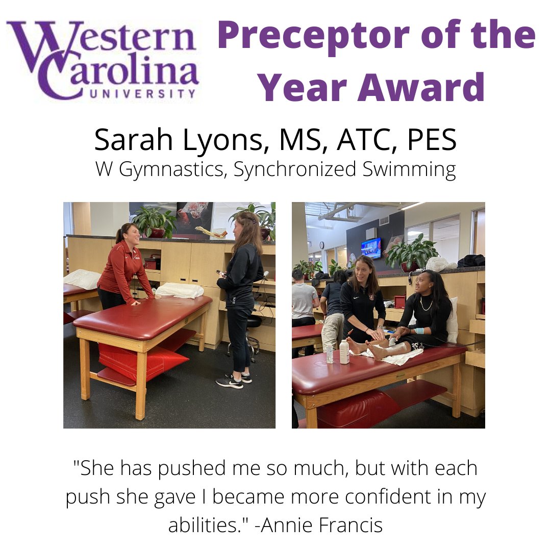 SU_SportsMed's tweet photo. Receiving these recognitions from our program affiliations is always appreciated! Thank you Western Carolina University honoring @Sera115 as your first recipient for the Preceptor of the year award. 🤓🌲🥇#GoCard #ATcollaboration #futureAT #learning #mentorships https://t.co/hzllqymbhE