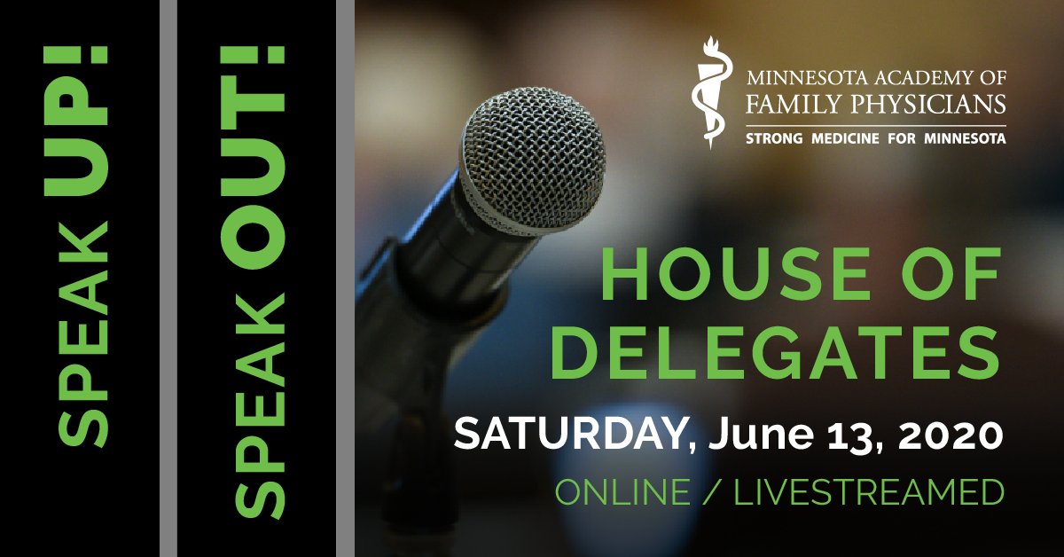 Our 2020 House of Delegates (HOD) will be held virtually on Saturday, June 13. Join us to elect the board & debate urgent resolutions. There is no cost to attend, but registration by June 10 is required:  http://mafp.org/house-of-delegates-event.  #MAFPAdvocacy