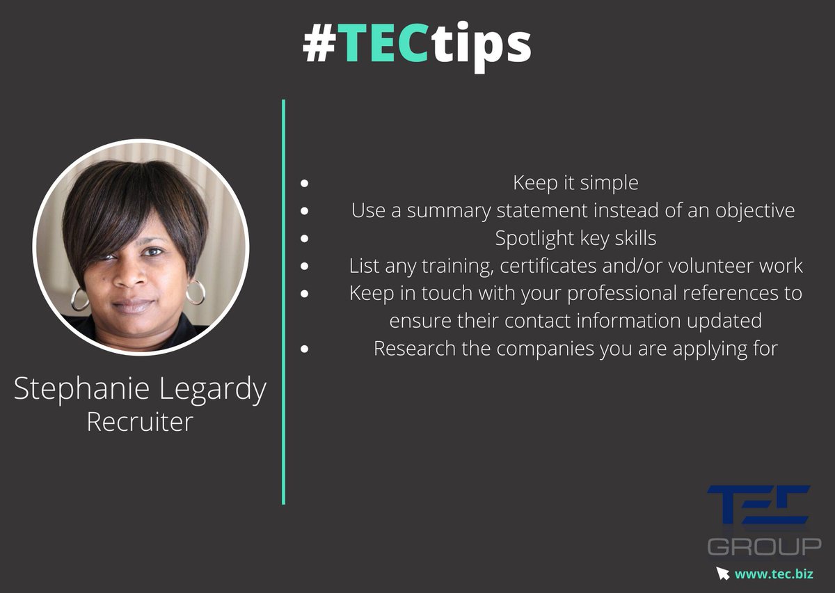 TECGroupInc's tweet image. Just because you are stuck at home does not mean resume building should come to a halt!
#TECtips #resume #careers
