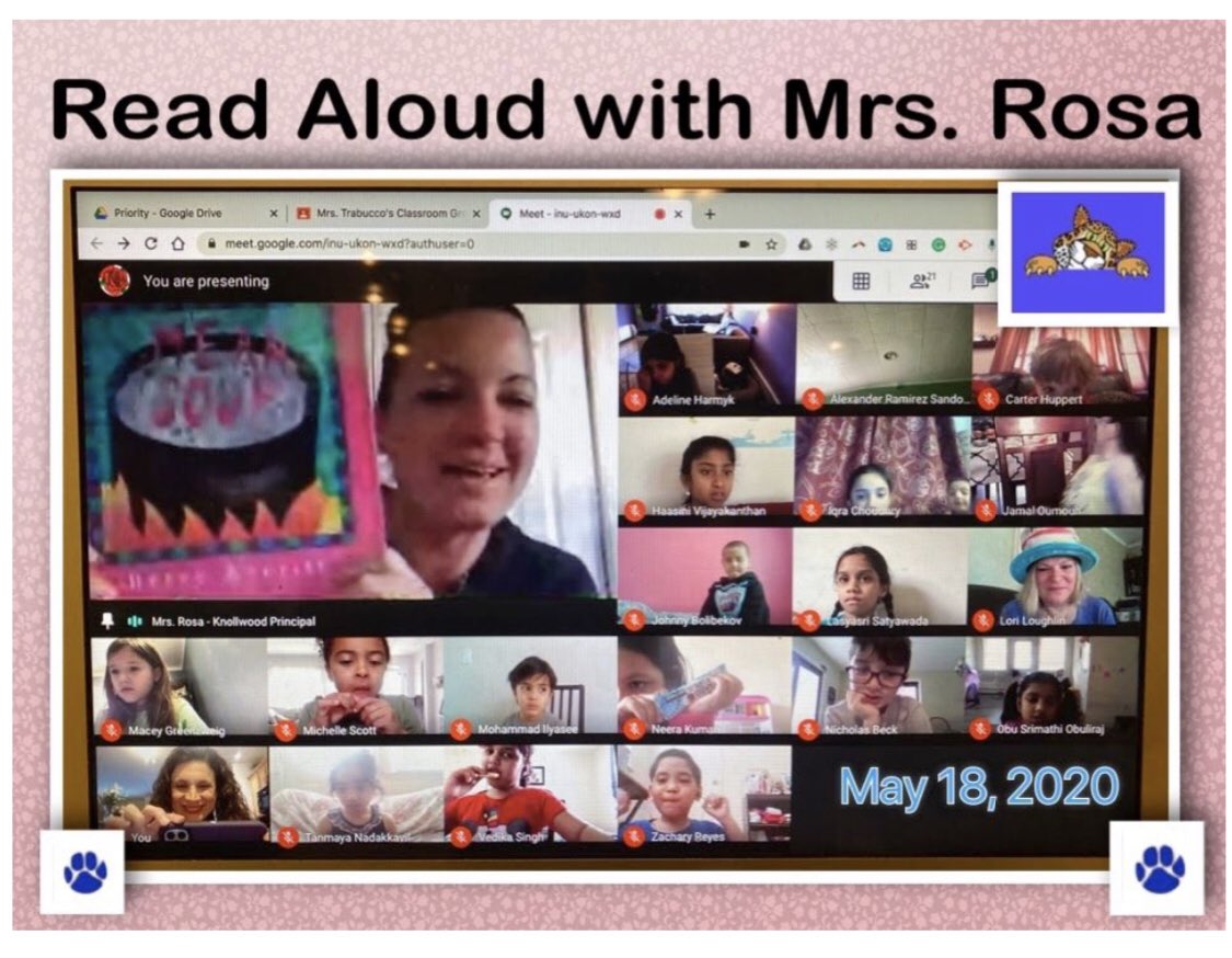 KnollwoodSchool's tweet photo. Mrs. Rosa pops in and reads “Mean Soup” to Mrs. Trabucco’s first grade class! #knollwood #knollwoodrocks #googlemeet #readaloud #kearnfromhome #knvirtualschooling #princiPAL https://t.co/qaEf62Mdwc