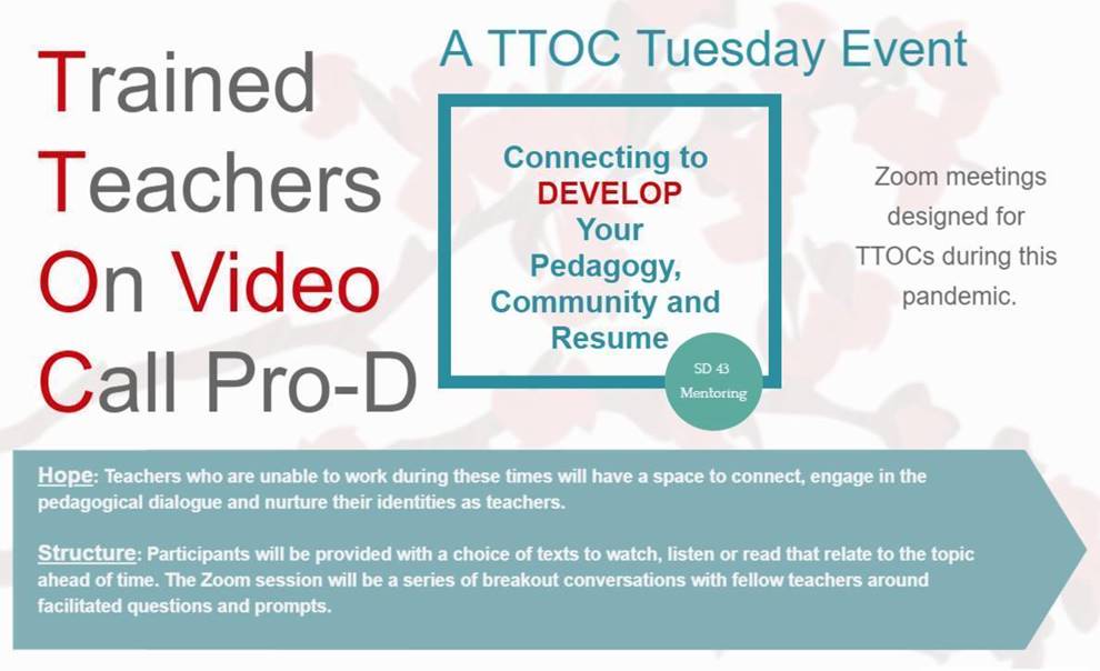 UBCTeacherEd's tweet photo. An invitation from @sd43bc to join their conversation series for teachers who are not teaching during the pandemic. Starts May 26. Details: https://t.co/58gqnND8gw https://t.co/QyRdglT5cE