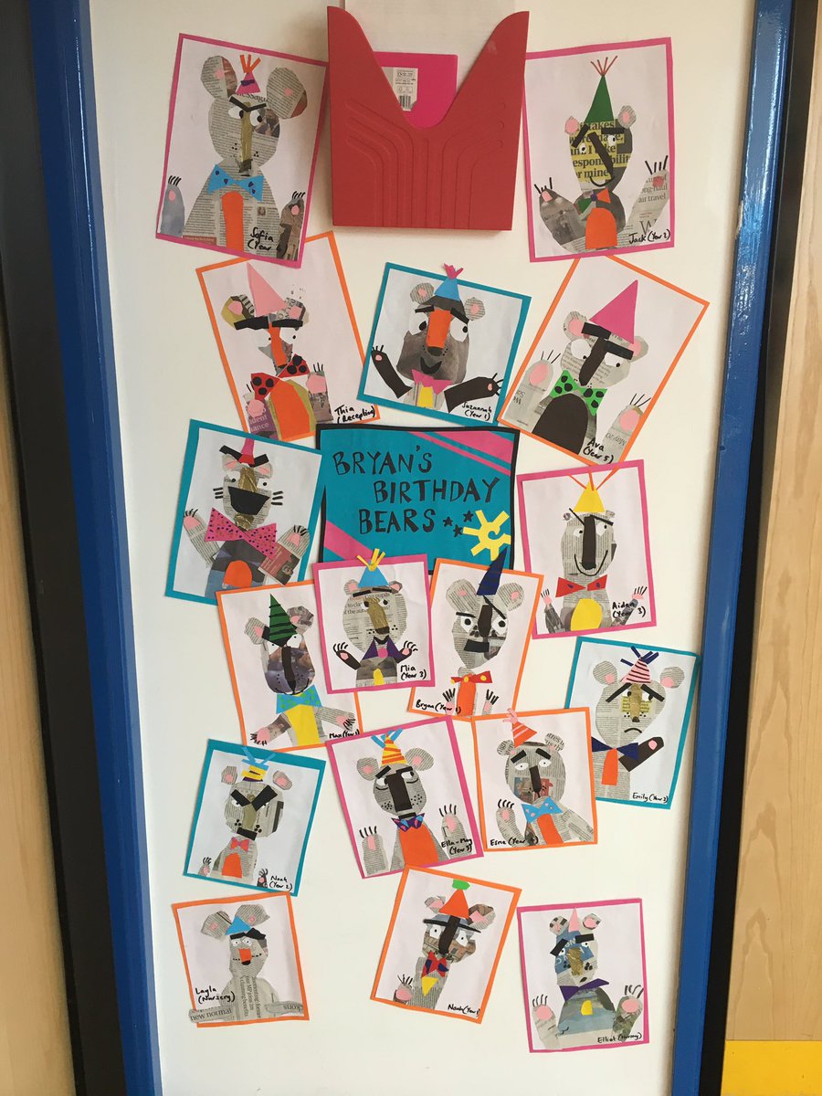 MrsForster2's tweet photo. We made collage birthday bears for a special birthday boy at @BarleyPrimary this afternoon! Thank you to @misspowellpeeps for the inspiration for yet another magical activity for our children! 💖✏️🎂 https://t.co/ix4mrqb4UW