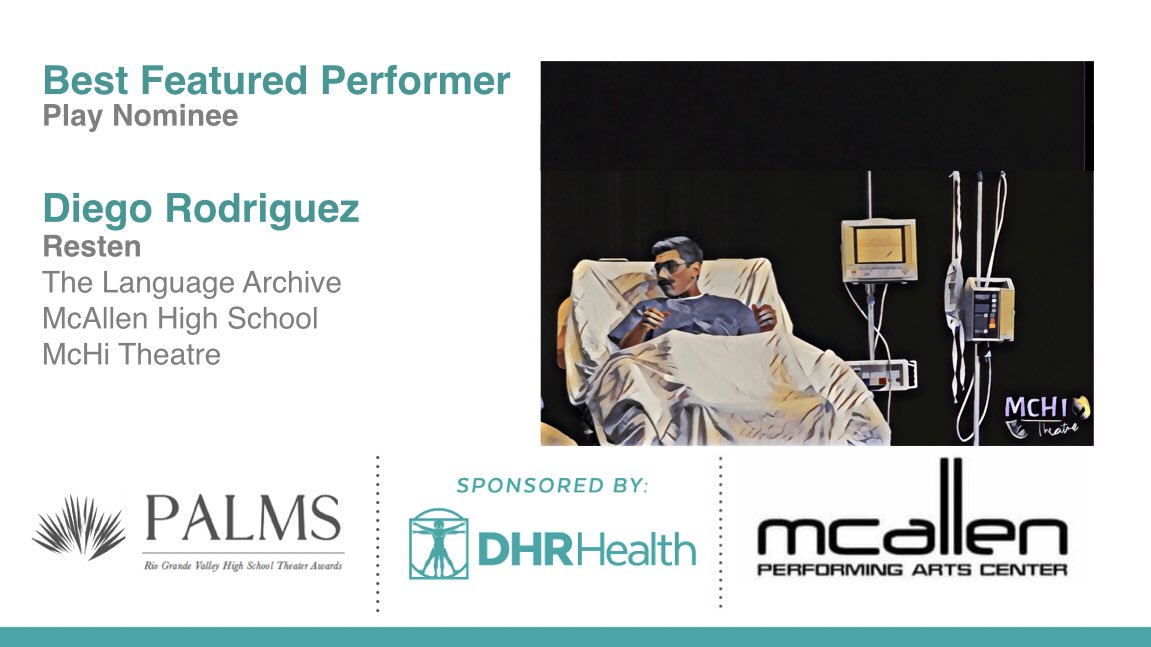 For his outstanding portrayal of Resten, a spirited and endearing eccentric, we congratulate Diego Rodriguez! <a href="/mchitheatre/">McHi Theatre</a> #PalmAwards #RGVTheatre <a href="/_diegorodz_/">Diego Rodriguez</a>