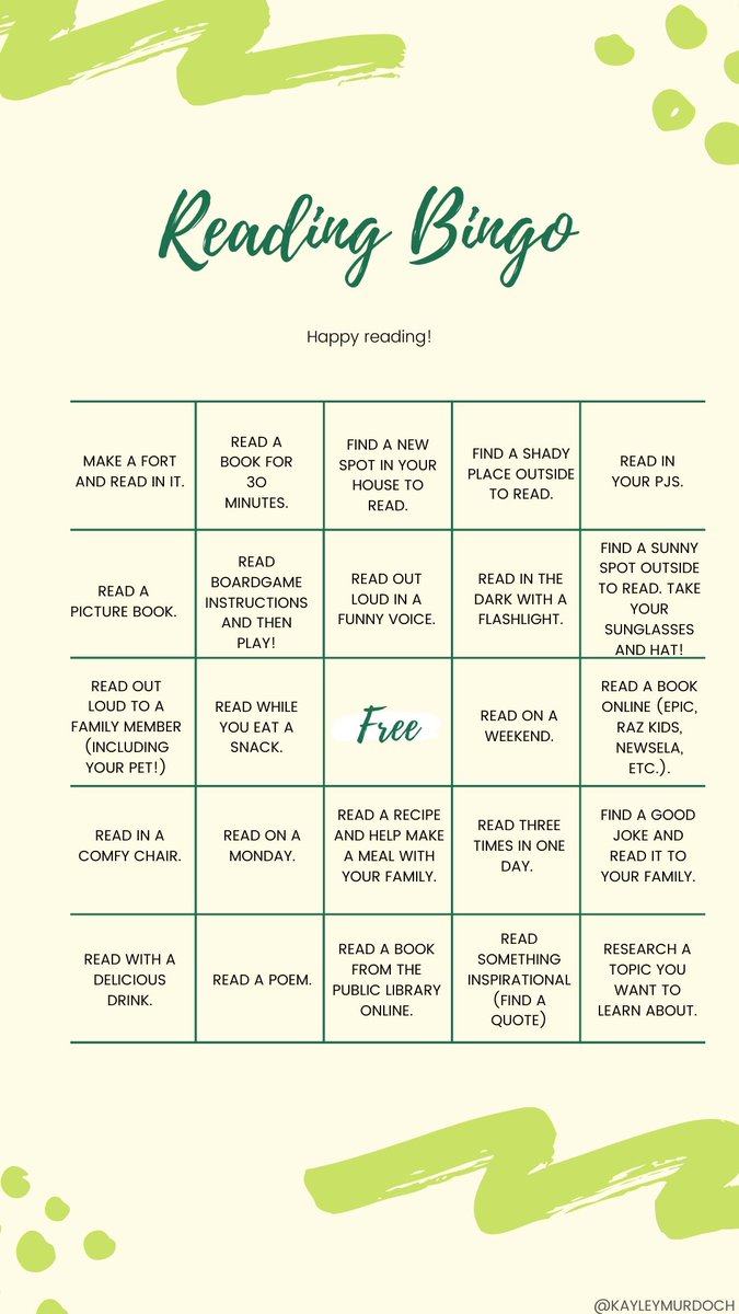 Here is a second, more challenging reading bingo for the older kids in your life! Contact me for the PDF. Enjoy  :)  <a href="/RegPublicSchool/">Regina Public Schools</a> <a href="/PlainsviewSch/">Plainsview School</a>