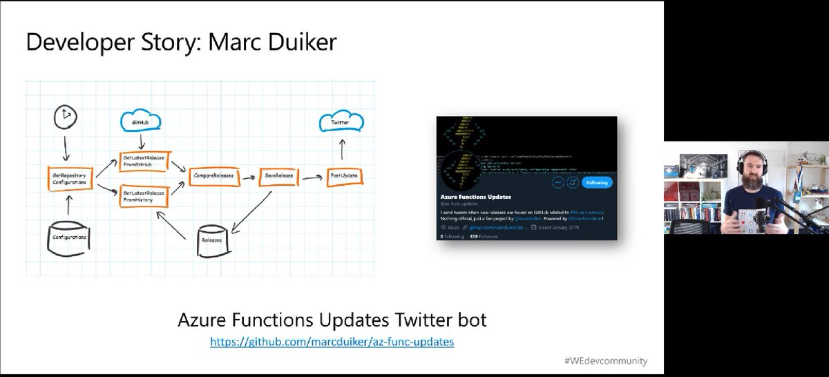TKarafilov's tweet photo. Pet project from @marcduiker presented at #MSBuild: #AzureFunctions Updates Twitter bot! #WEdevcommunity. https://t.co/NhQ6yYgaG8