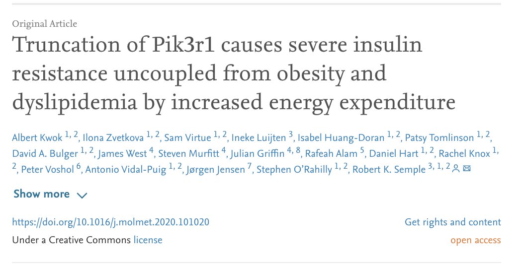 MolMetab's tweet photo. #Pik3r1 dysfunction in mice phenocopies #IR, reduces #adiposity without #lipotoxicity of human SHORT syndrome. Decreased adiposity may reflect increased #energyexpenditure. #lipids #insulin #PI3kinase #diabetes #obesity #dyslipidemia
https://t.co/4QrqMOyUZ1 https://t.co/GWe7kcoYKO