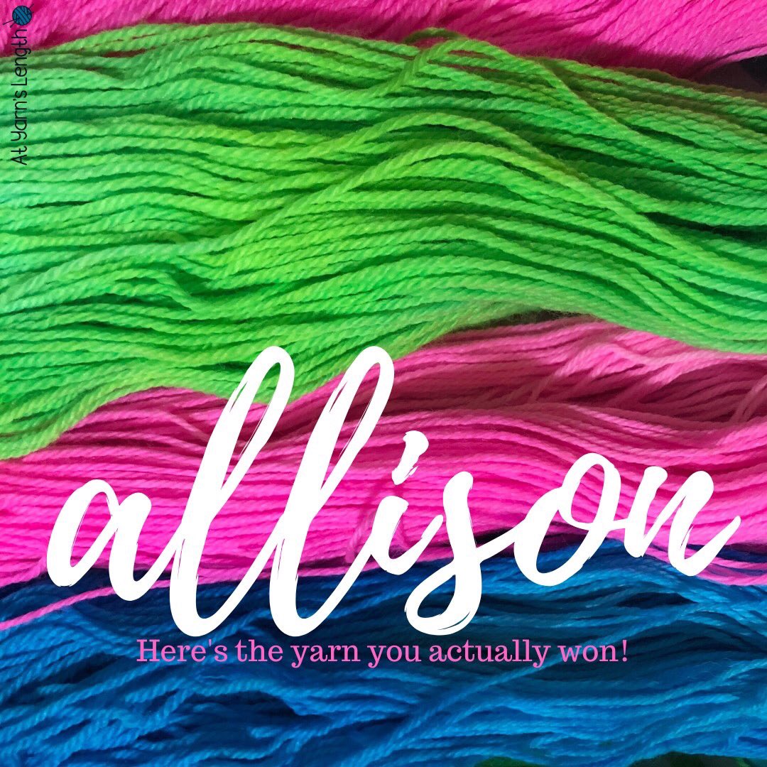 atyarnslength's tweet image. Okay, Allison, here's the yarn you actually won yesterday 😅🧶❤️

Yarn: Neon Pink, Green, &amp;amp; Blue
3 skeins (450 yards, 100g each)
100% superwash merino wool

To enter:
atyarnslength.com/yarn-a-day-may…

#giveaway #neonyarn #freeyarn