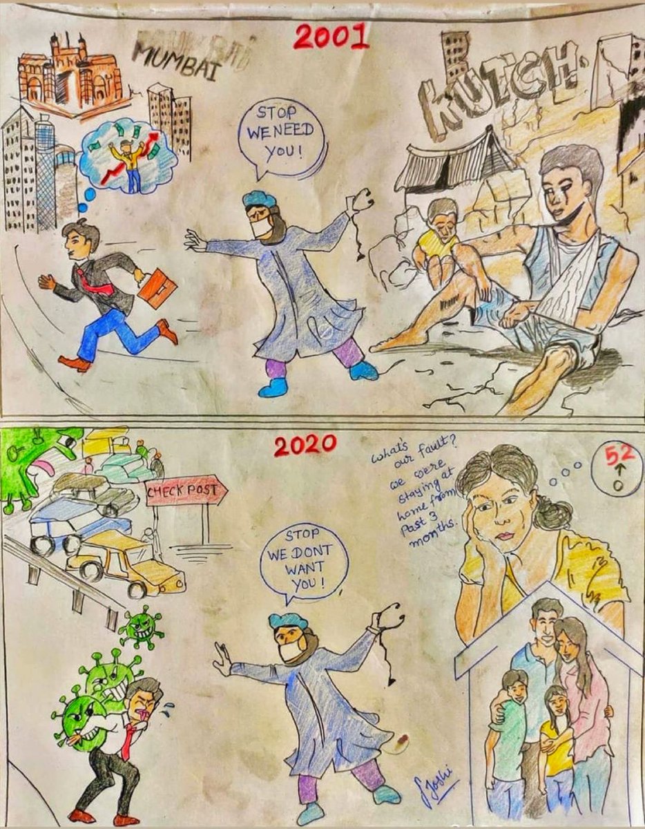 iamkaran2808's tweet photo. Very Well explain the situations #2001Vs2020 in this Sketch Again amazing sketch on #SaveKutch
Sketch by: Sagar Joshi.
Hope Our #government will take some needful steps to stop spreading more corona positive cases in #KUTCH
@PMOIndia @KutchDdo @CollectorKutch @narendramodi https://t.co/Mj47P43aTl