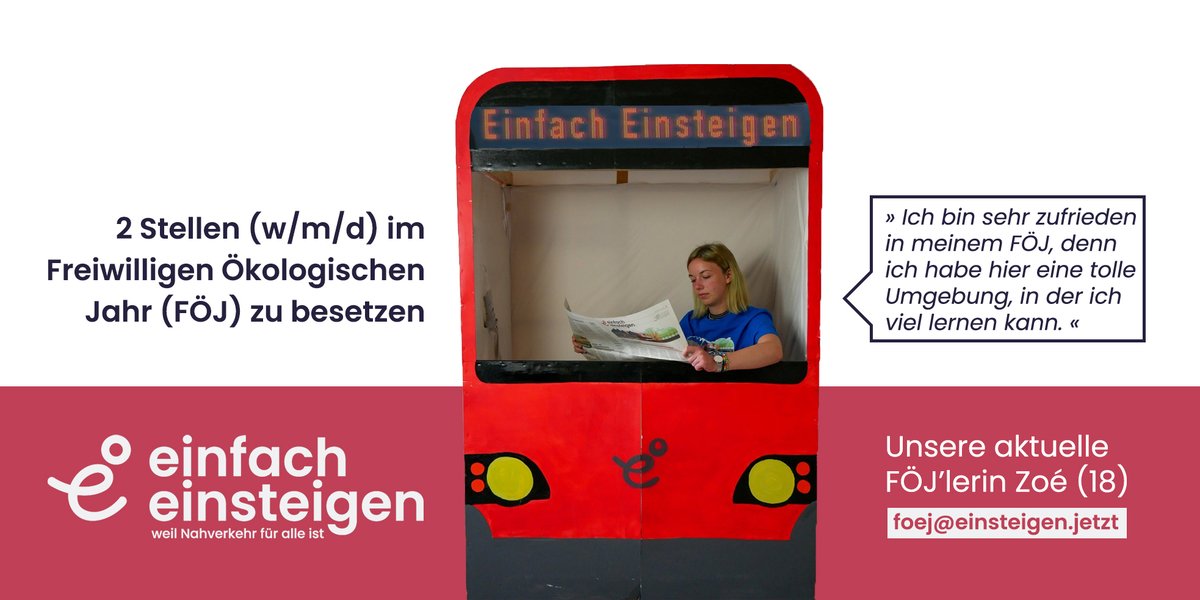 einsteigenjetzt's tweet photo. Noch nichts vor ab 1.9? Hast Du Lust darauf was zu bewegen &amp; dabei viel zu lernen? Mach ein FreiwilligesÖkologischesJahr #FÖJ bei #EinfachEinsteigen &amp; bring mit uns die #Verkehrswende voran! https://t.co/2ELdJq8LP7 #Klimaschutz https://t.co/euolqHIxco