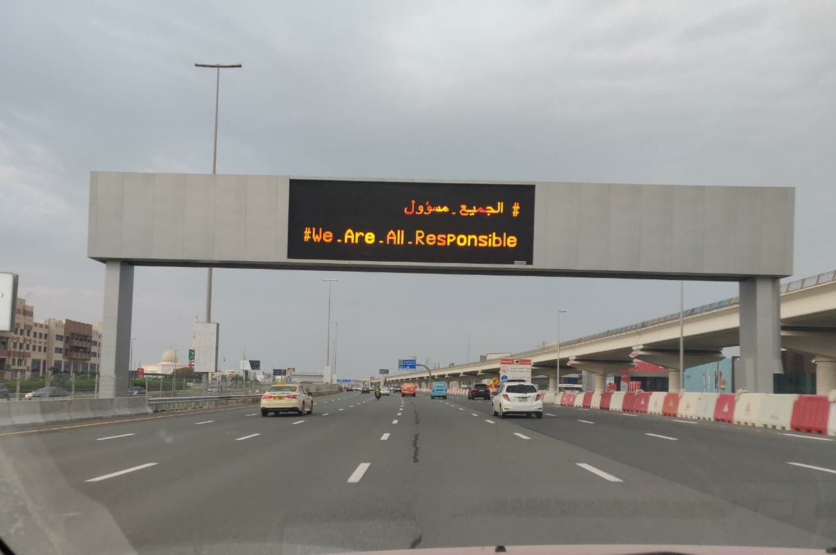khaleejtimes's tweet photo. #We_are_all_responsible: Have you seen this message displayed on the main roads in Dubai today? 

(KT photos: Abdul Karim, Neeraj Murali) https://t.co/qLtArU7vZy