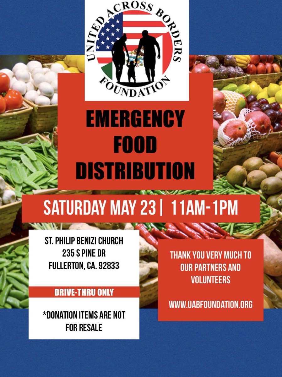 jose4oc's tweet photo. #Fullerton Just a reminder that our 4th Emergency Food Distribution will take place again at St. Philip Benizi this Saturday, May 23rd from 11am - 1pm! See you there! https://t.co/0PMLK7Ru7l