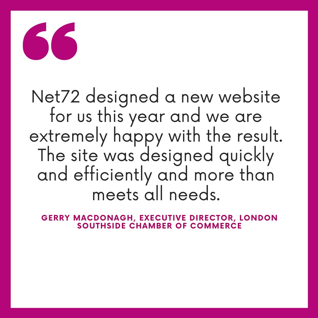 Net72Limited's tweet photo. Take a look at this fantastic testimonial we received from Gerry MacDonagh, Executive Director of London Southside Chamber of Commerce.
#net72 #webdesign #website #digitalmarketing #marketing #websitedesign https://t.co/EHKVF9UJEe