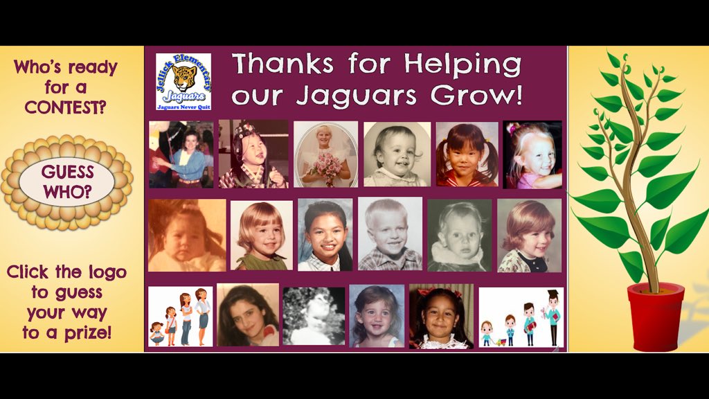 JellickBuck's tweet photo. Wed#37: 🎉Happy Classified Week to our WONDERFUL @JellickJaguar Friends! 😃 We soo appreciate all of the MANY ways you “HELP OUR JAGUARS GROW!” Enjoy the fun guessing who each staff member is based on their younger-self photos! 👶🏾👶🏻👶🏽 https://t.co/bBEWexiVdy (anyone can play 😉) https://t.co/SK53Up7Hnk